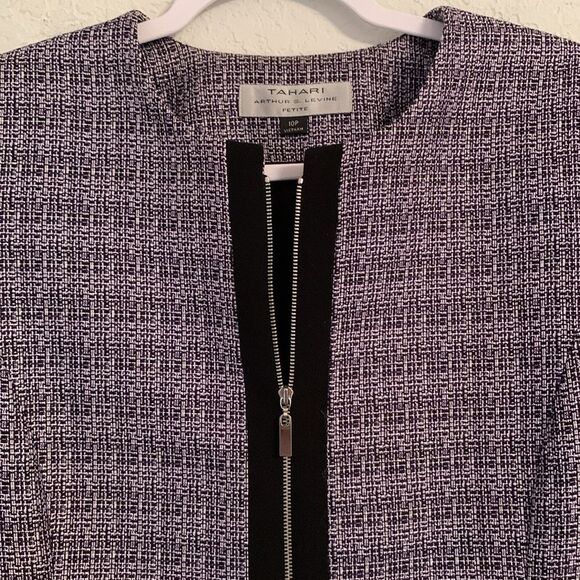 Tahari Purple White/Black Tweed Blazer with Modern Zipper Size 10 P - Picture 8 of 12
